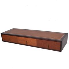 Mahogany Wall Console Desk Table with Brass Accents