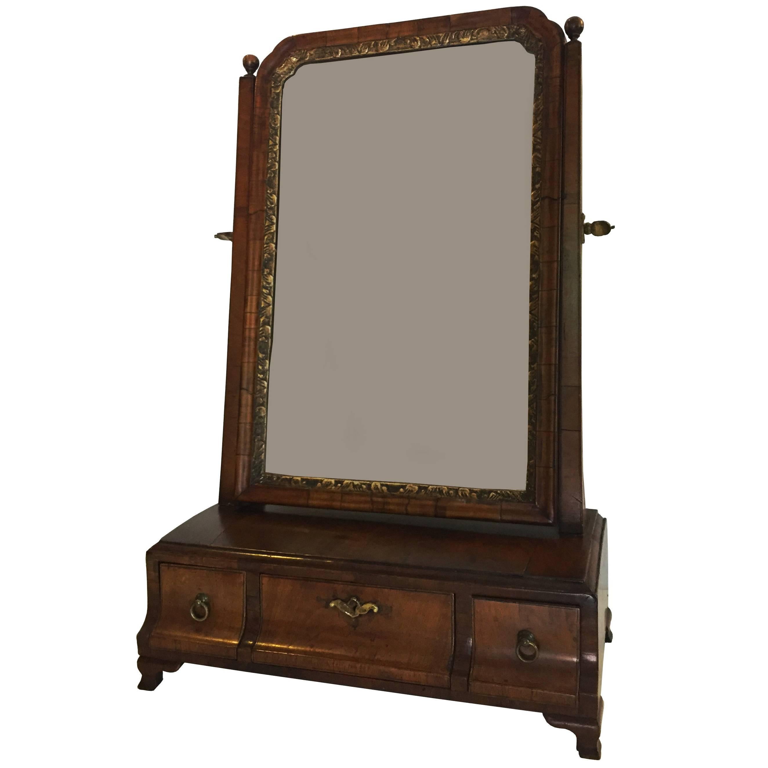 Queen Anne Walnut Box Sole Swing Mirror For Sale