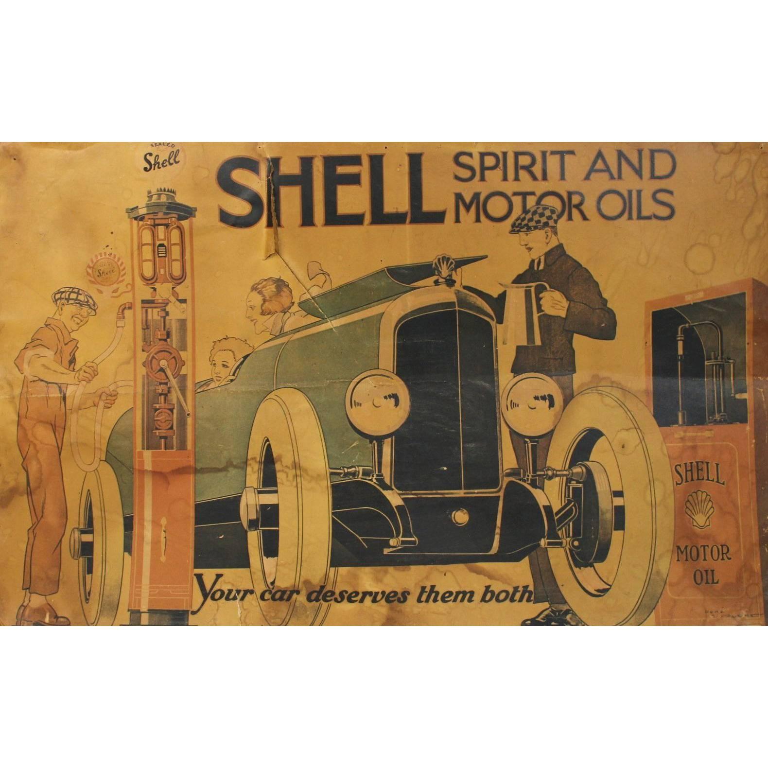 Vintage Poster Shell Motor Oil Gasoline by Rene Vincent from 1926