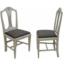 Pair of Painted Gray Italian Side Chairs with Upholstered Linen Seats