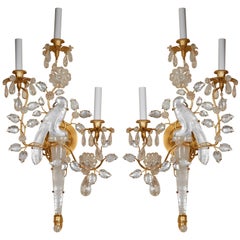 A Pair of New Rock Crystal Three-Light Sconces 