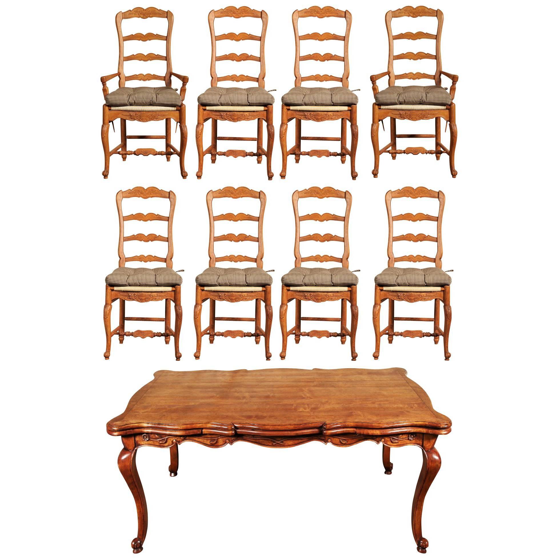 Country French Dining Table and Eight Dining Chairs