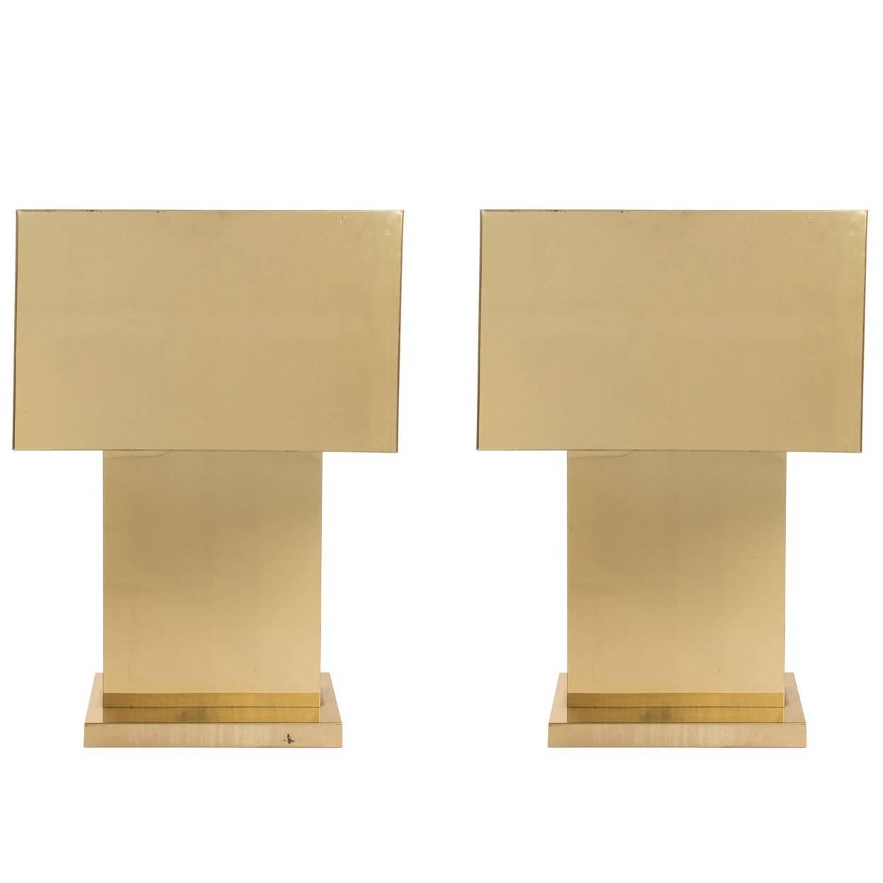 Pair of 1970s Brass Lamps by Curtis Jere