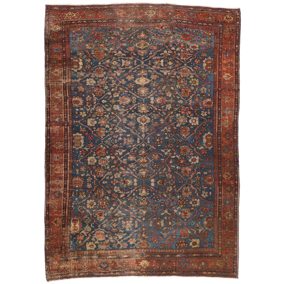 Distressed Antique Persian Sultanabad Rug with Modern Rustic Industrial ...