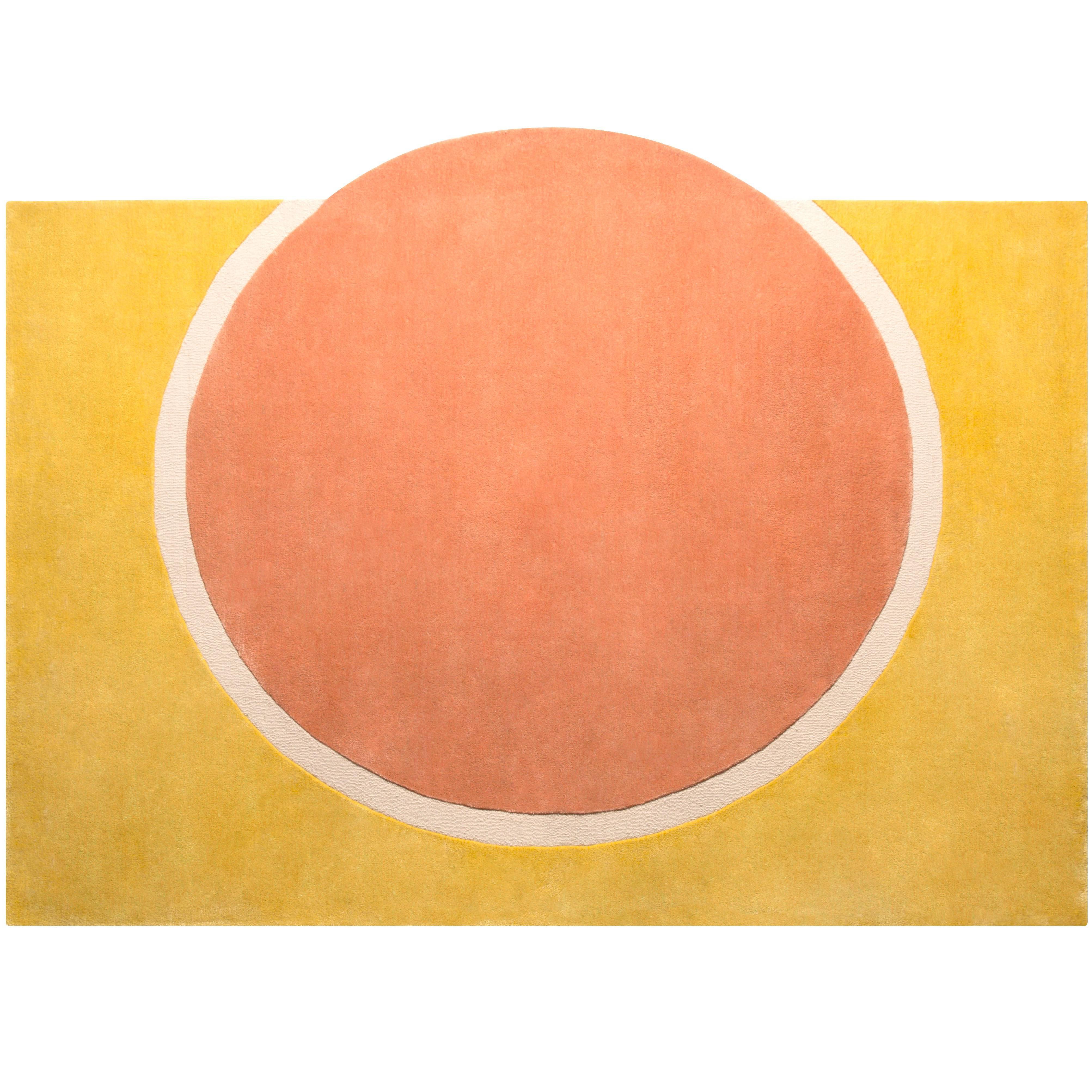  Sunset Rug by Pieces, Modern Round Hand Tufted Colorful Coral Yellow Rug Carpet For Sale