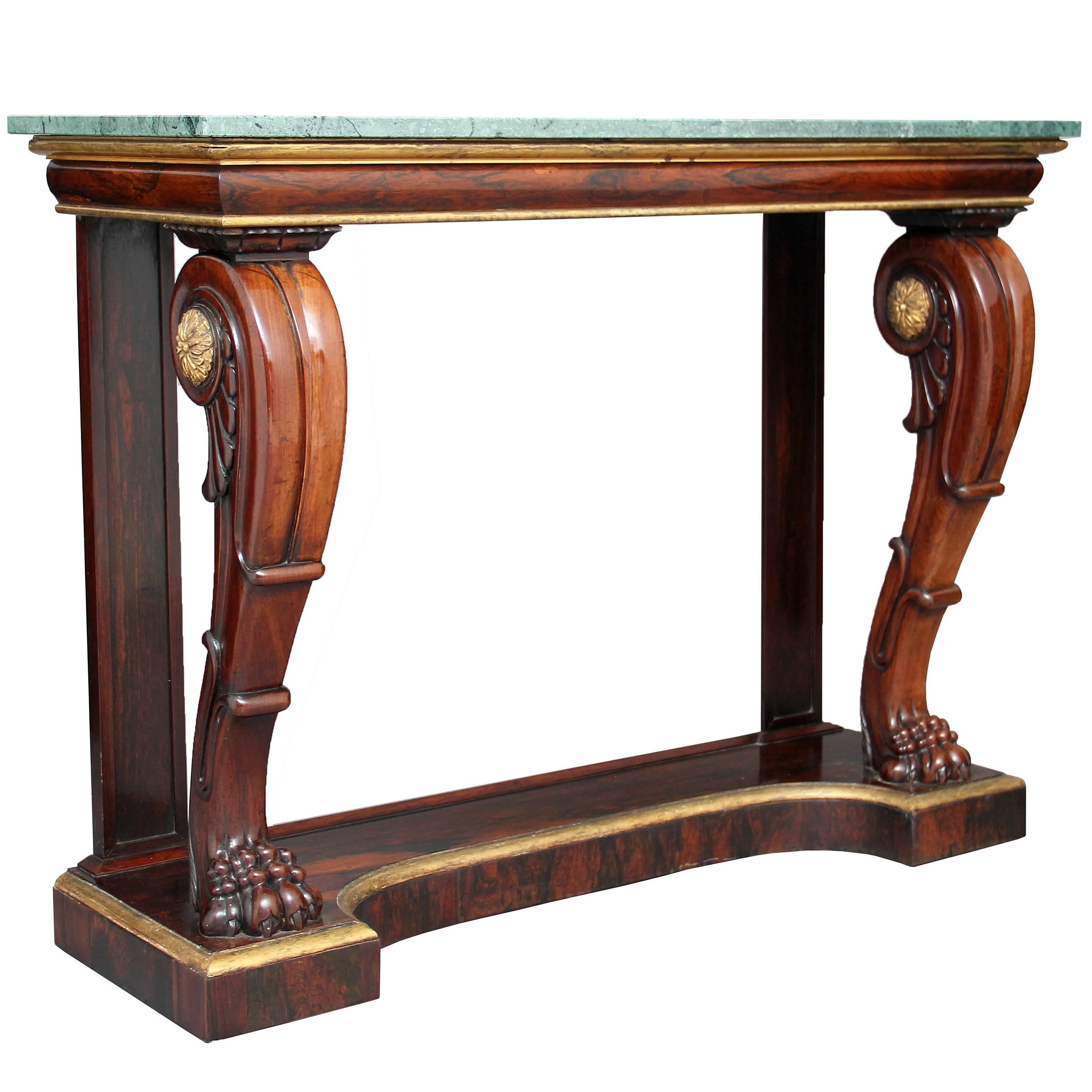 19th Century William IV Rosewood Marble-Top Console Table
