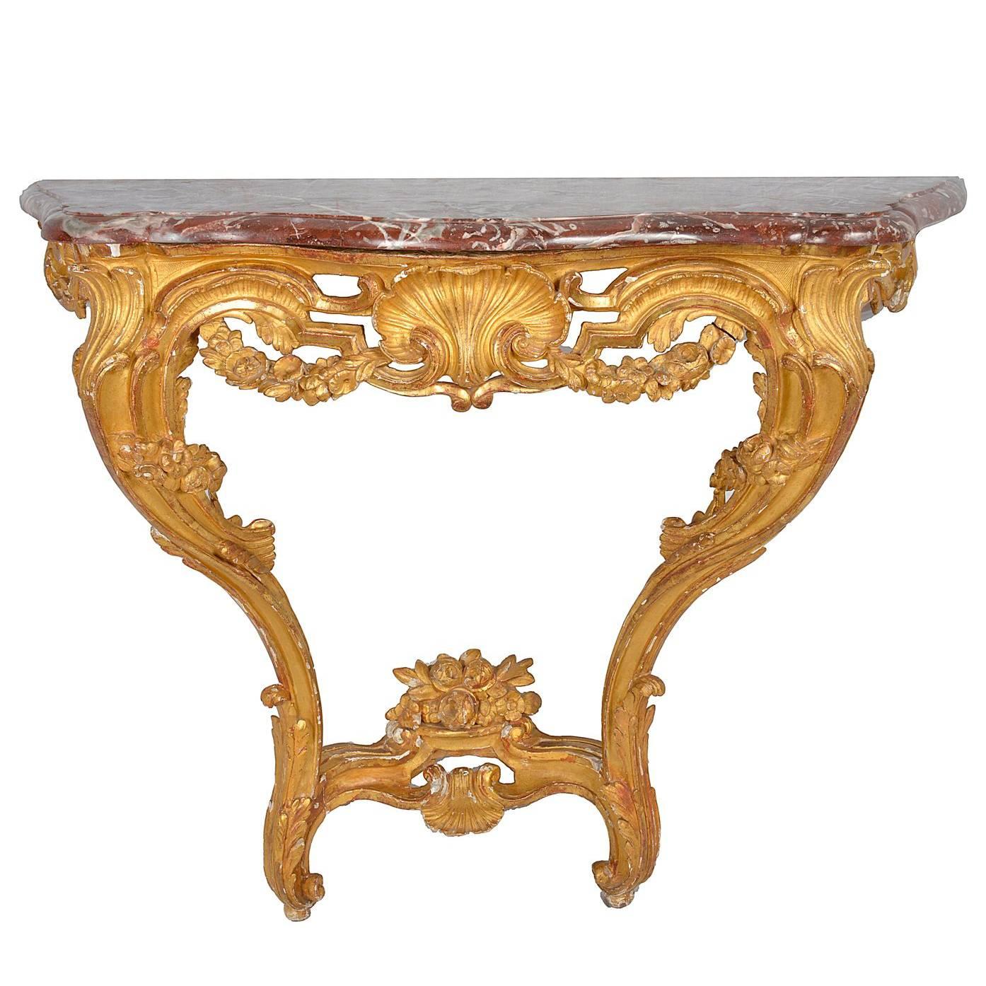 18th Century French Gilded Console Table For Sale