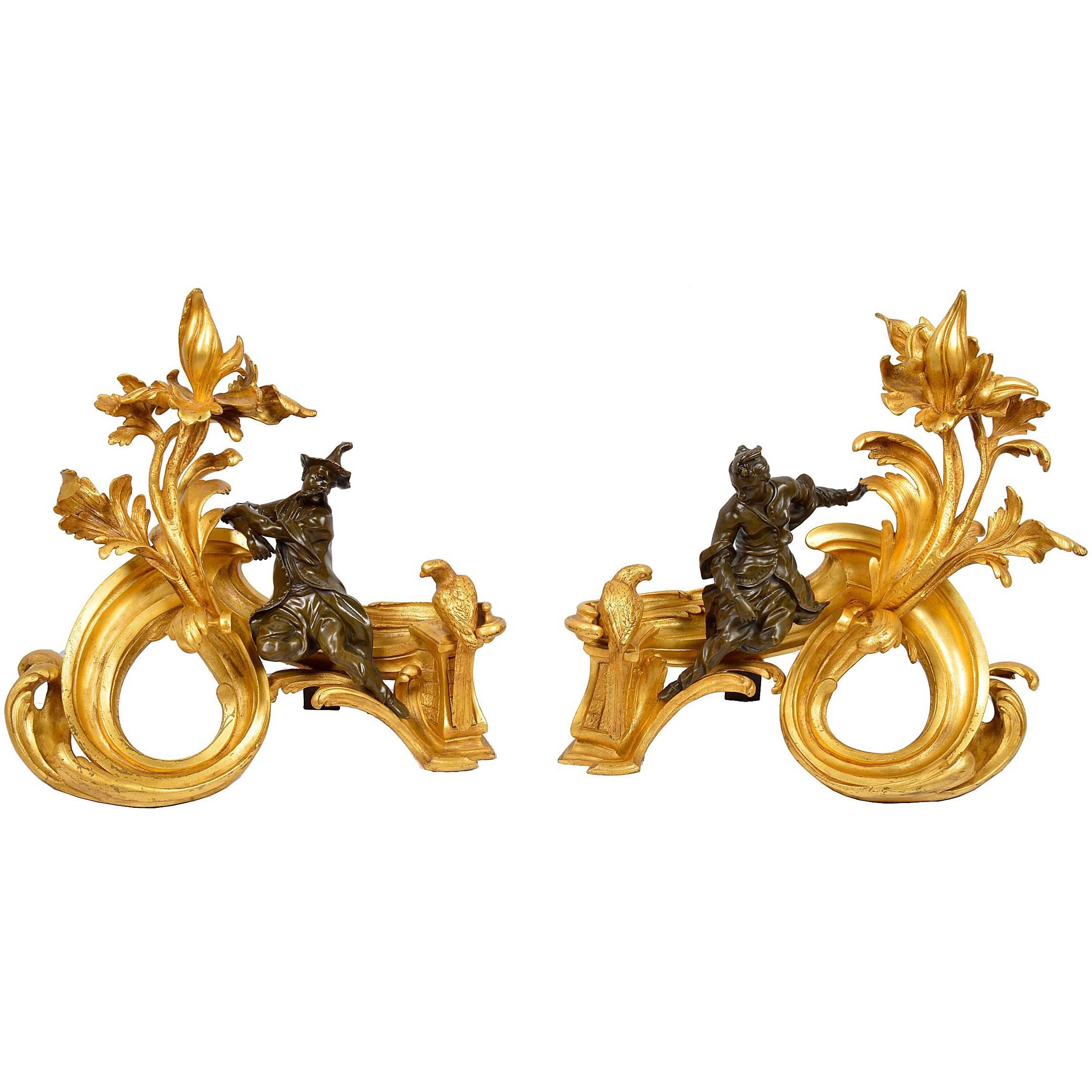 Pair of 19th Century Ormolu and Bronze Chenets, Depicting Chinamen