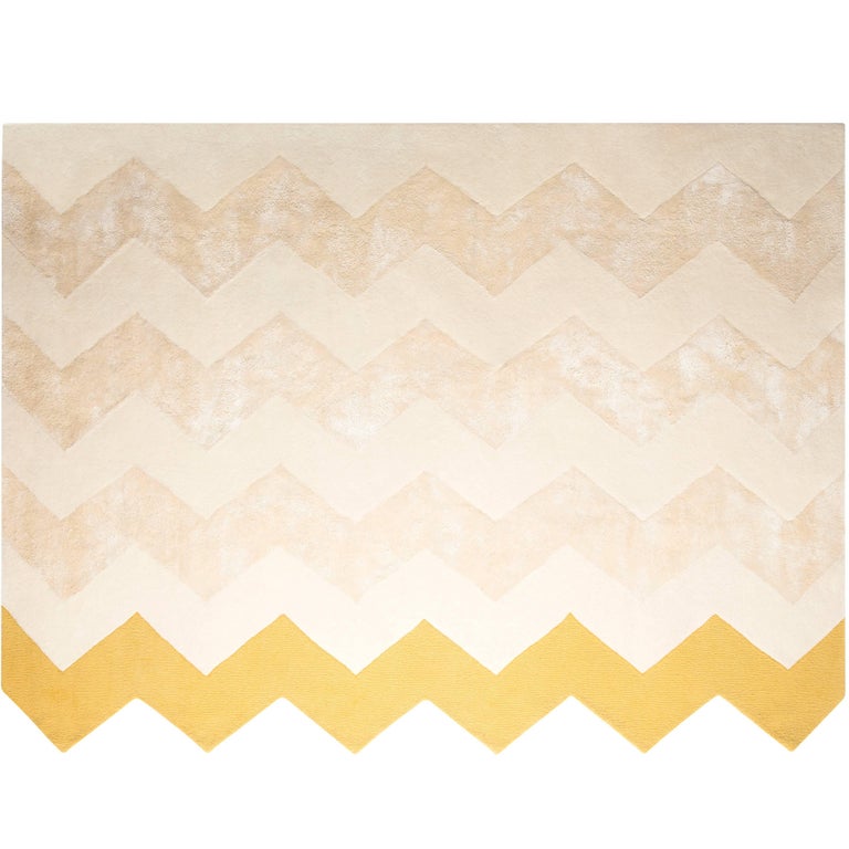 Pieces Zuko Chevron Print Zig Zag Colorful Irregular Shape Hand Tufted Area Rug For Sale at 1stdibs