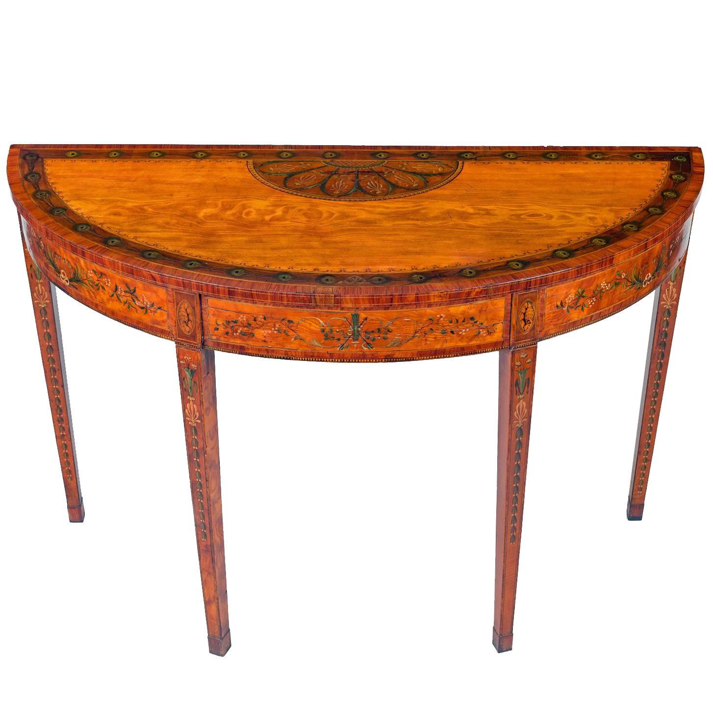 Superb George III Inlaid Satinwood Demi-Lune Console Table
