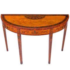 Superb George III Inlaid Satinwood Demi-Lune Console Table