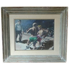 Vintage Boxing Match, Oil Painting by Unknown Artist, after Robert Riggs