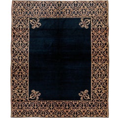 Tapis persan Art Déco bleu marine fait à la main du milieu du siècle dernier, de style