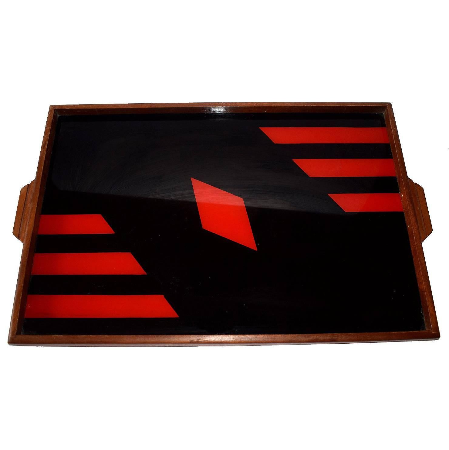 Art Deco 1930s Geometric Reverse Painted Serving Tray