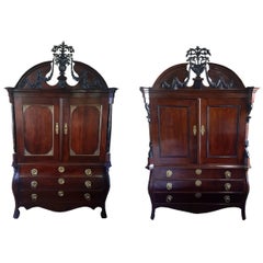 Antique His and Her Pair of 19th Century Dutch Linen Presses