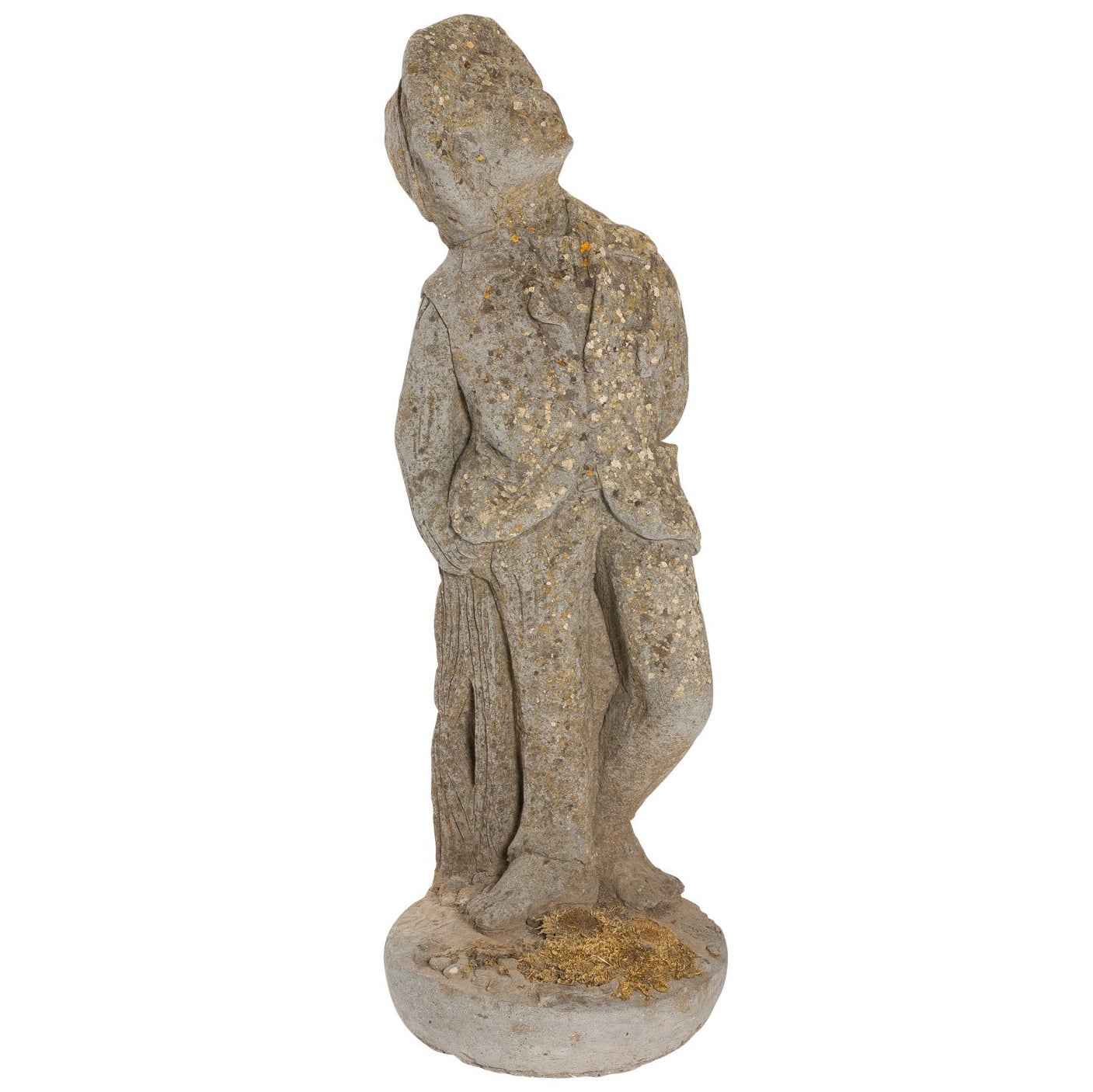 Vintage Garden Statue Fragment of Boy in Cast Stone, France, circa 1990