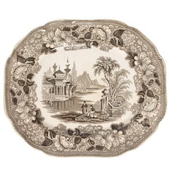 Brown and White Transferware Platter