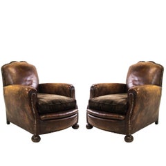 Pair of Vintage Cognac Leather Club Chairs