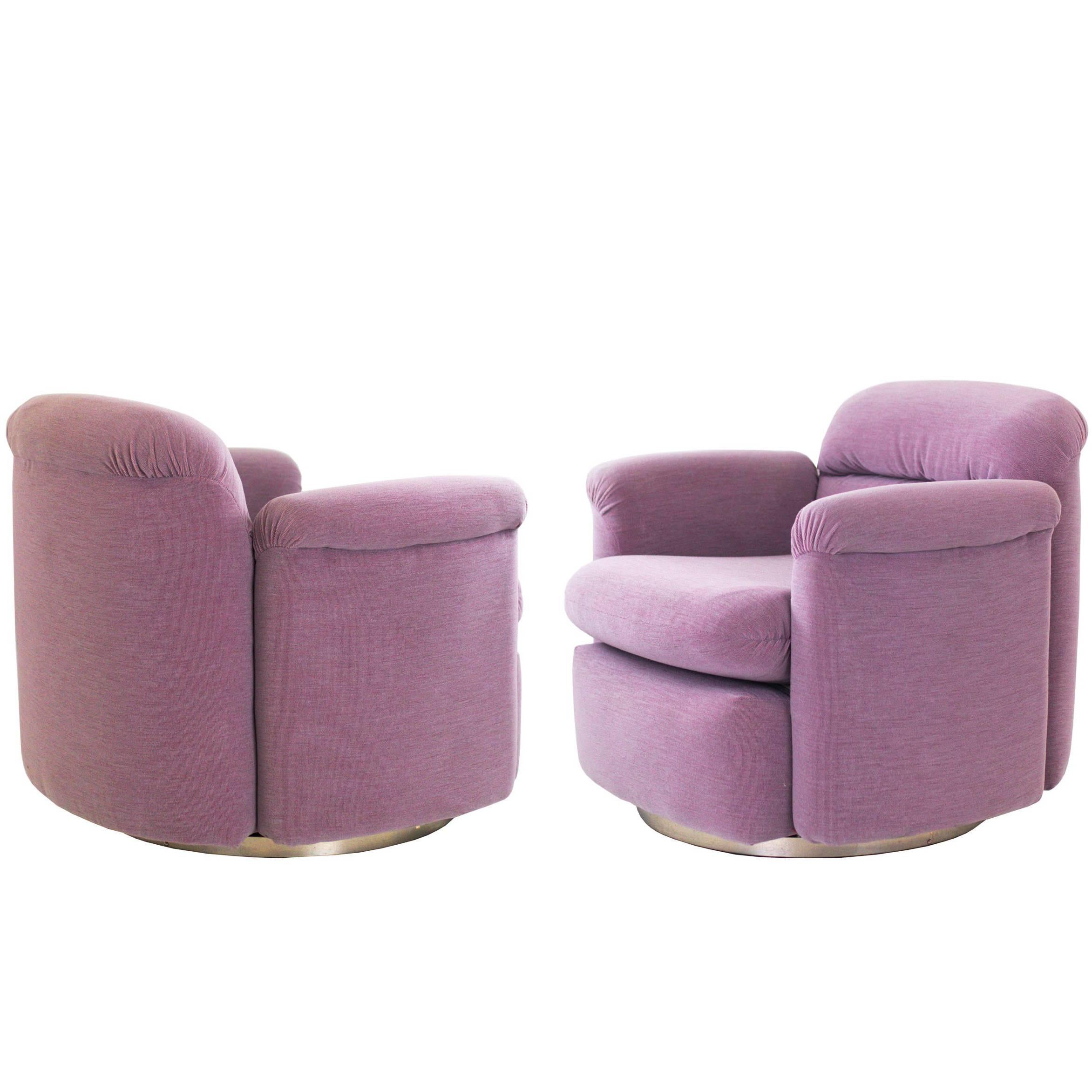 Pair of Mauve Milo Baughman Swivel Chairs