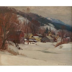 Vintage Emile Albert Gruppe "Winter Cambridge" Oil Painting, 1946