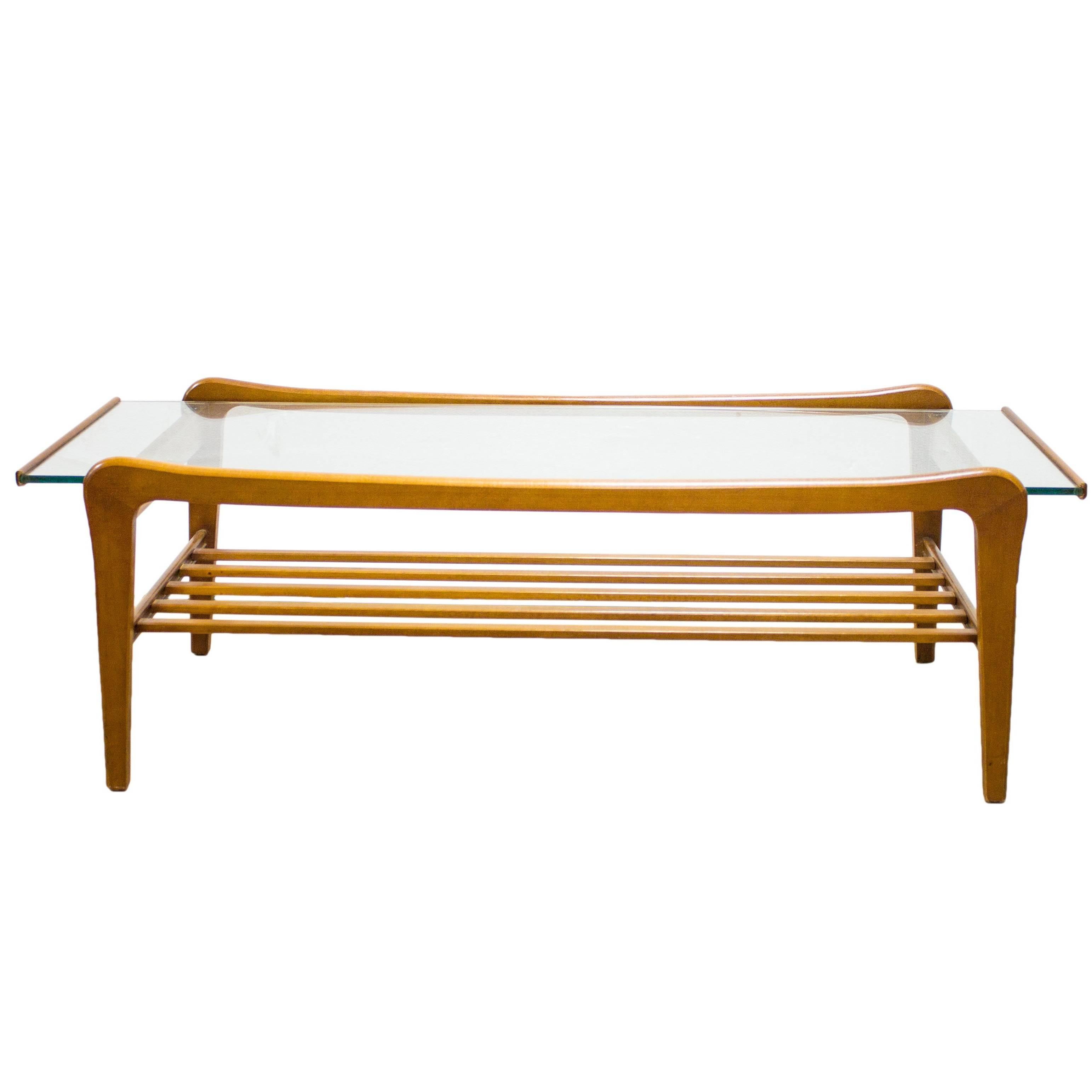Danish Teak and Glass Coffee Table Magazine Shelf G Plan Eames Era For Sale