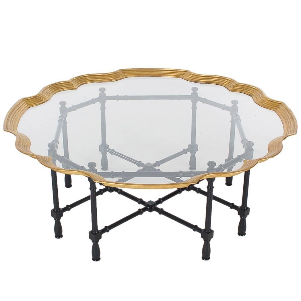 Hollywood Regency Faux Bamboo, Brass and Glass Cocktail Table, Asian Modern