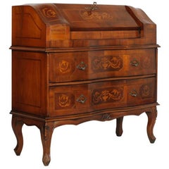 Antique Italian Early 20th Century Bovolone Secretary Desk Commode, finely inlaid walnut