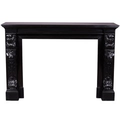 Napoleon III Fireplace with Windings and Acanthus Leaves in Black Belgium Marble