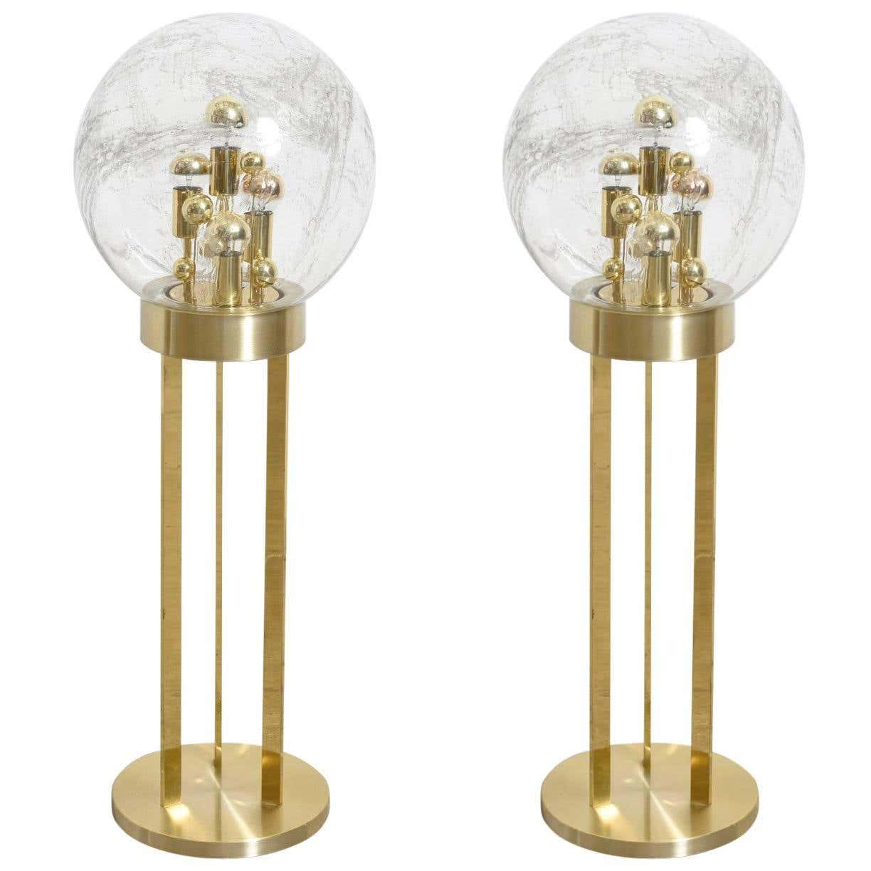 Set of Doria Brass and Glass Globe Floor Lamps, 1970s at 1stDibs