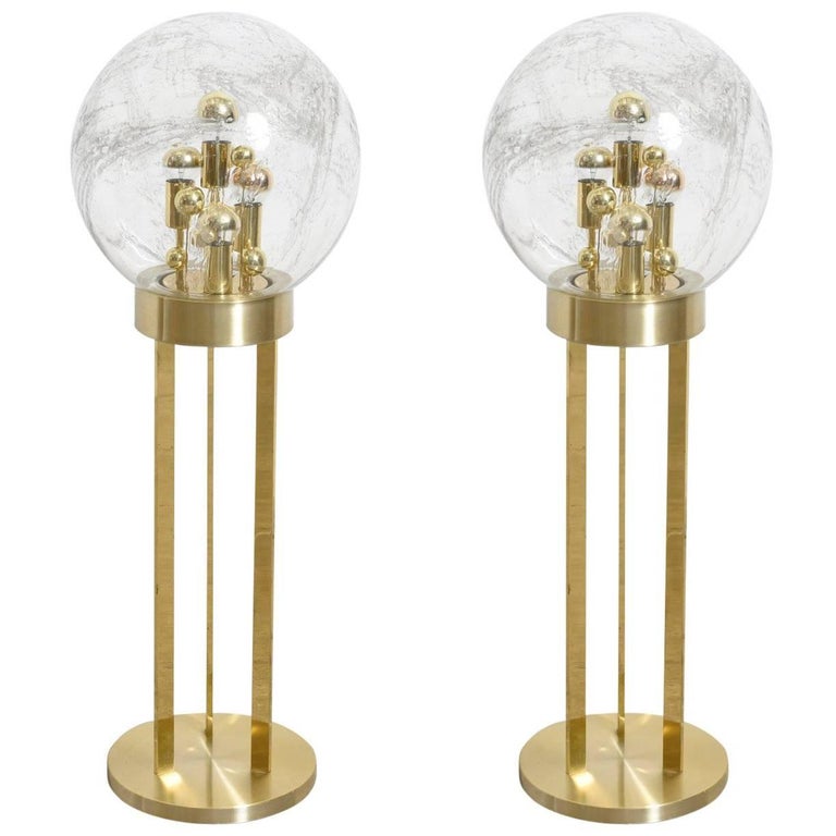 Holophane Parisian Glass Globe And Cast Iron Floor Lamp At 1stdibs Set Of Doria Brass And Glass Globe Floor Lamps 1970s