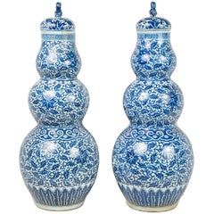Large Pair of Chinese Blue and White 19th Century Vases