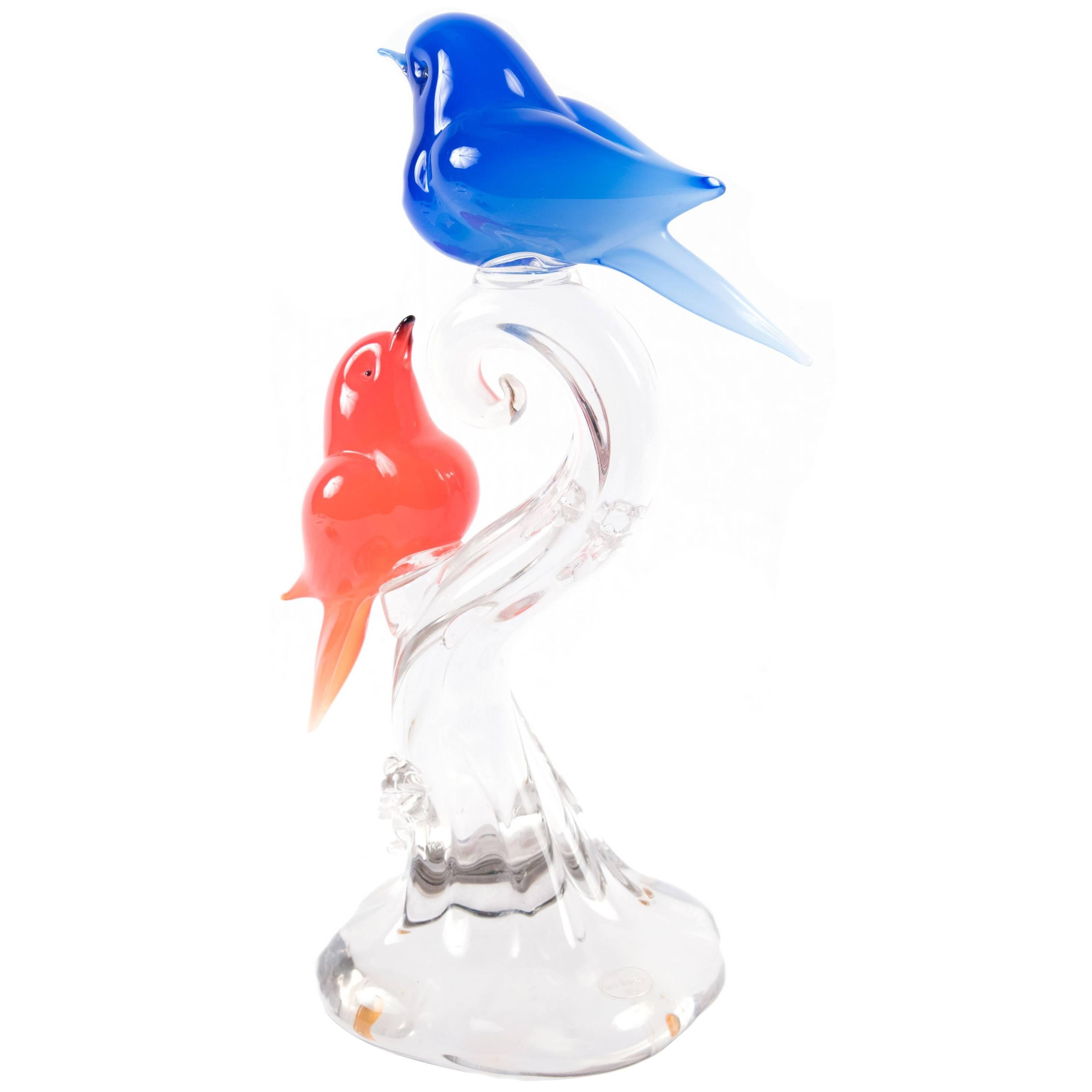 20th Century Murano Glass Perching Birds Sculpture For Sale