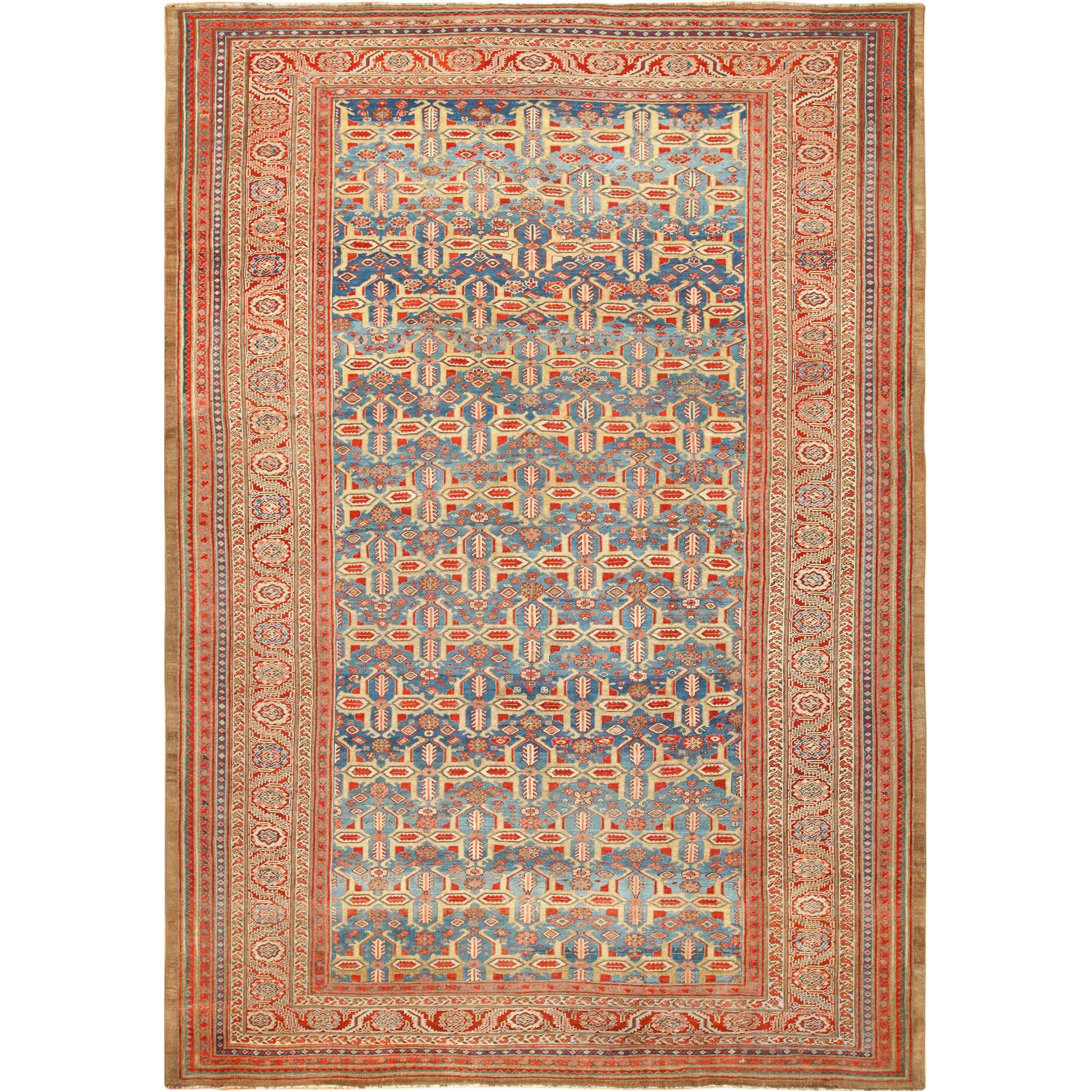 Large Blue Background Antique Bakshaish Persian Rug