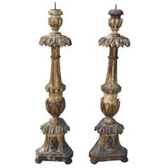 Pair of 18th Century Tall Italian Polychrome Candlesticks