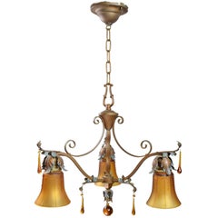 Three Shade Iron Chandelier with Leaves, circa 1930