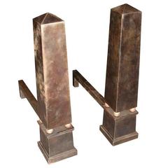 Two, 1940s Patinated Wrought Iron Andirons