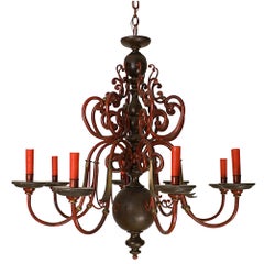 Vintage Wood and Tole Baroque Style Eight-Light Chandelier