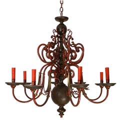 Vintage Wood and Tole Baroque Style Eight-Light Chandelier 1