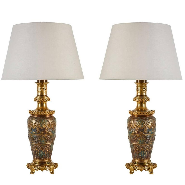 Remarkable 19th Century Asian Bronze Nature Themed Table Lamps Remarkable 19th Century Asian Bronze Nature Themed Table Lamps For