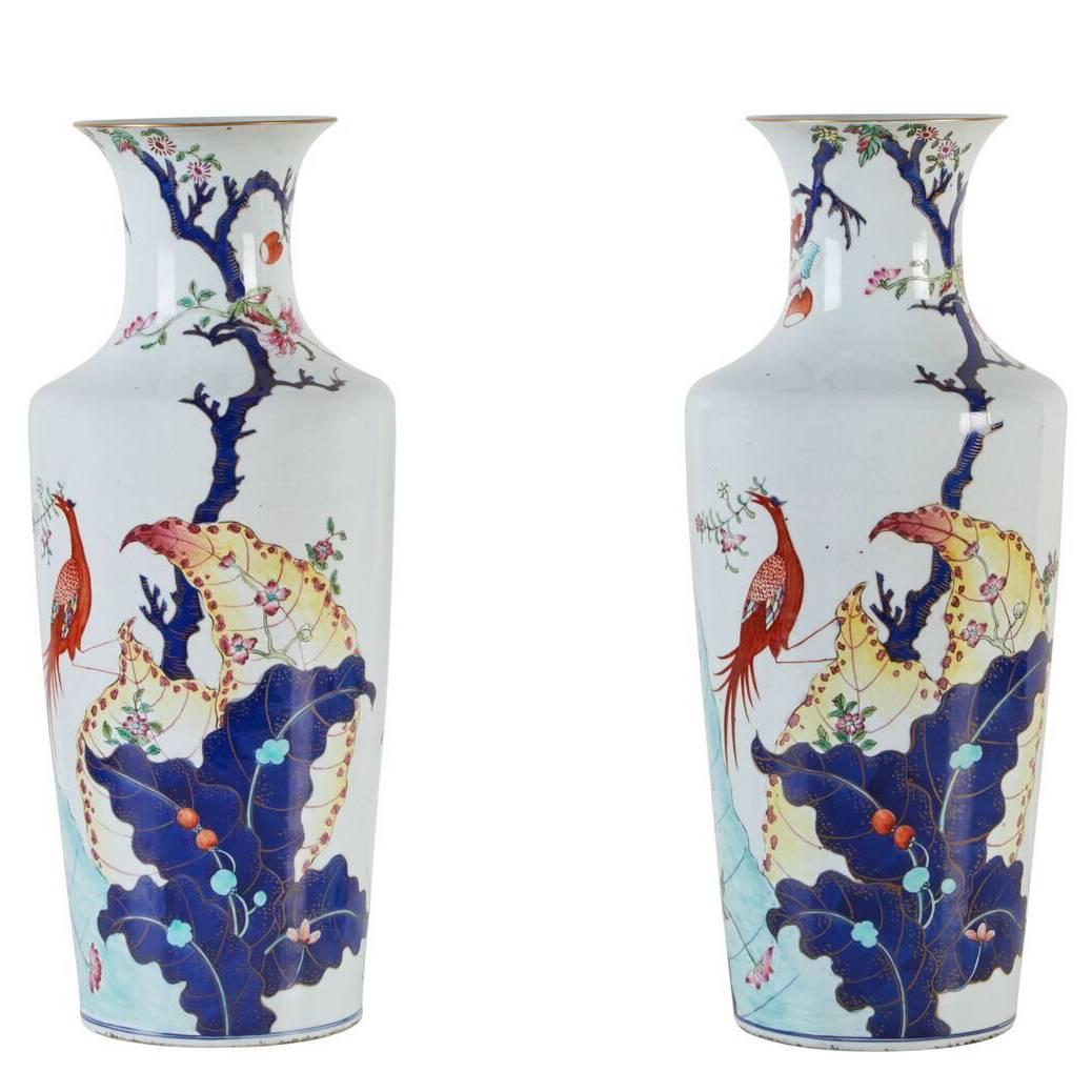 Lush, Chinese, Tobacco Leaf Vases, circa 1920
