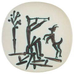 Large, Mid-Century, Picasso, Painted Relief Ceramic