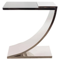 Sophisticated Modernist Polished Nickel and Black Lacquer Side or Drinks Table