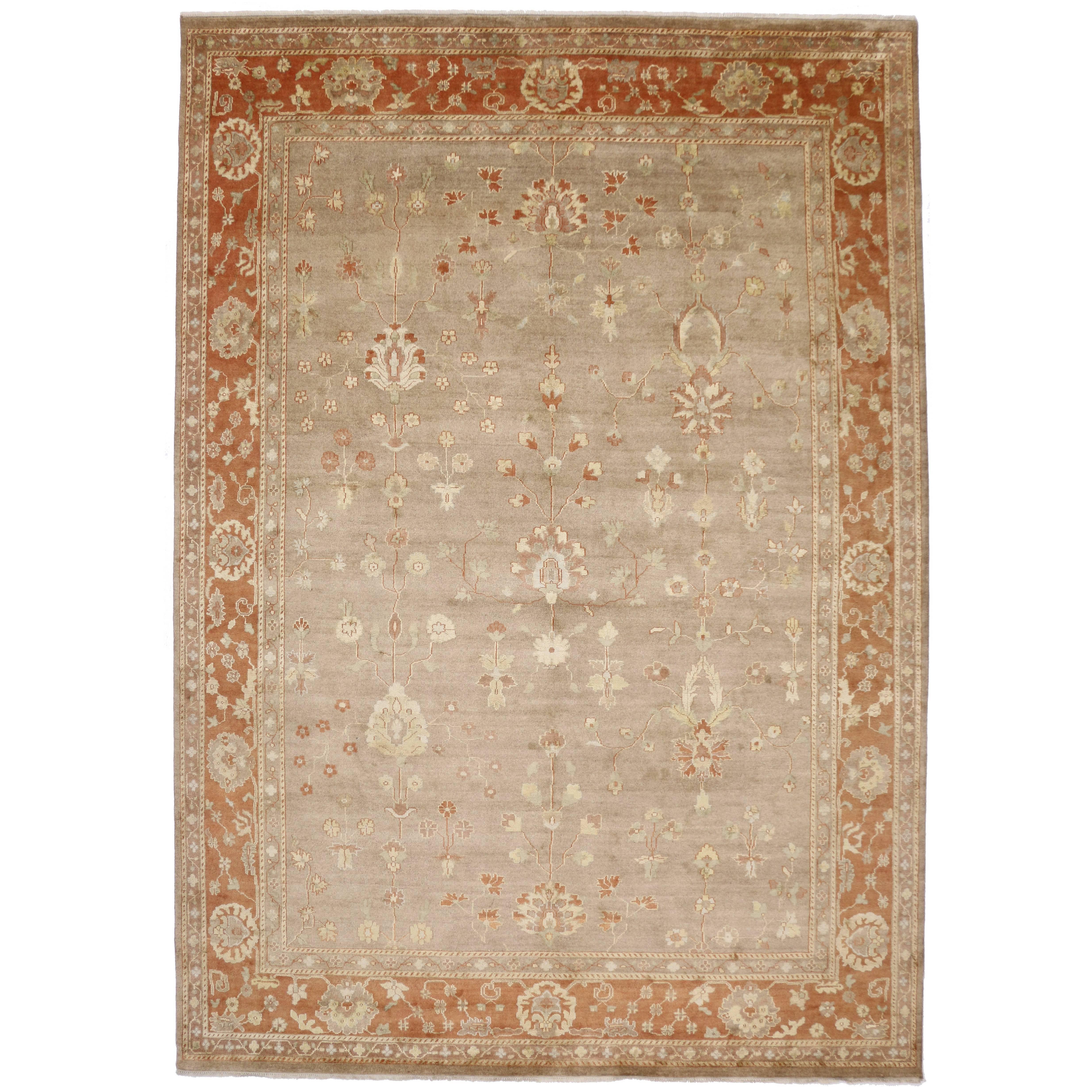 Modern Rustic Oushak Style Rug with Traditional Style