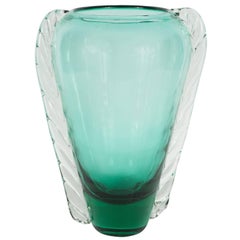 Mid-Century Modernist Emerald Green Handblown Murano Glass Vase