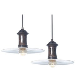 Pair of Classic Flat Milk Glass Pharmacy Lamps 7