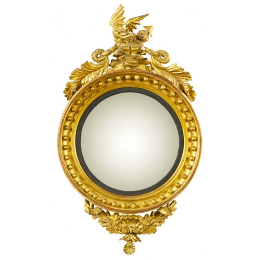 19th Century English Regency Giltwood Convex Mirror 