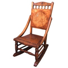 Antique Decorative Press Back Childs Rocking Chair 5