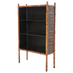 Antique English 19th Century Painted and Découpage Fish Bamboo Bookcase
