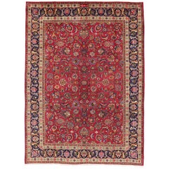 Vintage Mashhad Persian Rug with Traditional Modern Style