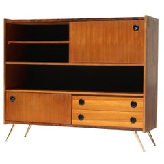 Midcentury Modern Rectangular Brown Gold Black Teak Brass Sideboard, 1960